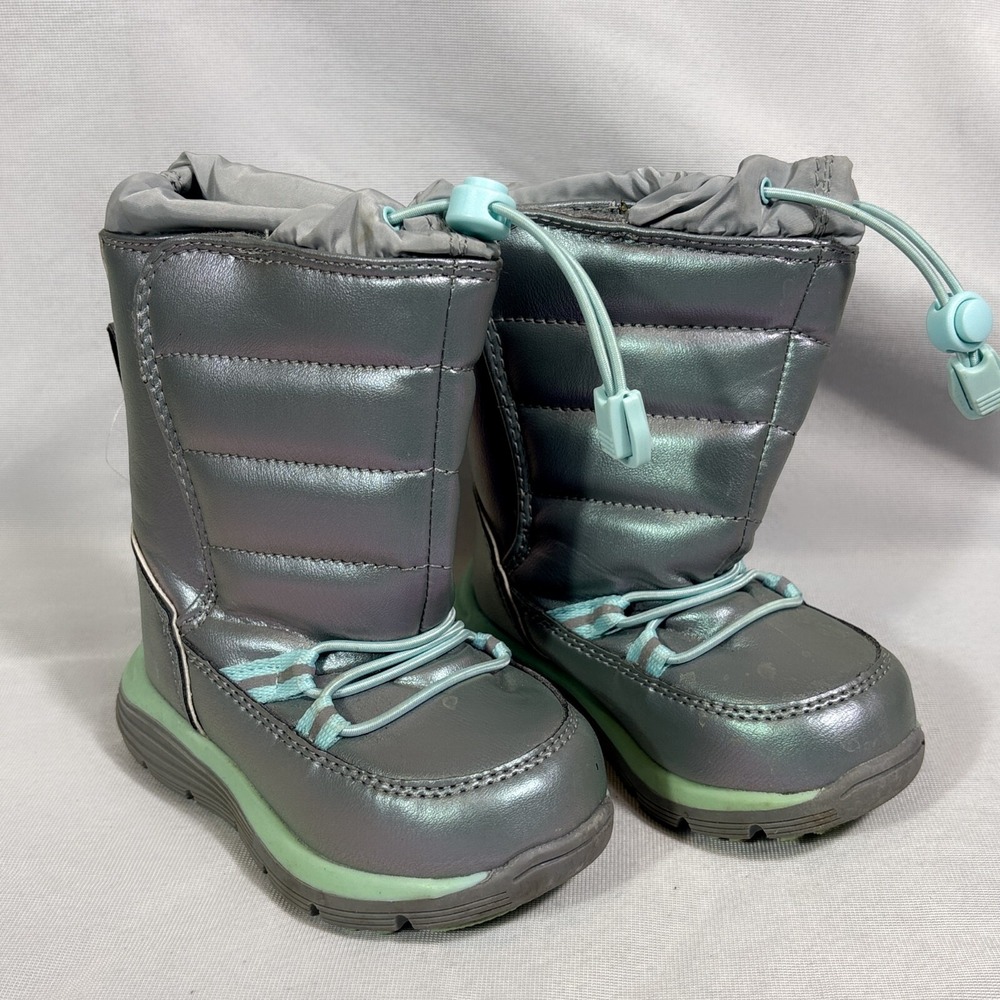 Lands' End Iridescent Flurry Snow Boots Toddler 6 Silver Mint Insulated Girls - Picture 2 of 6